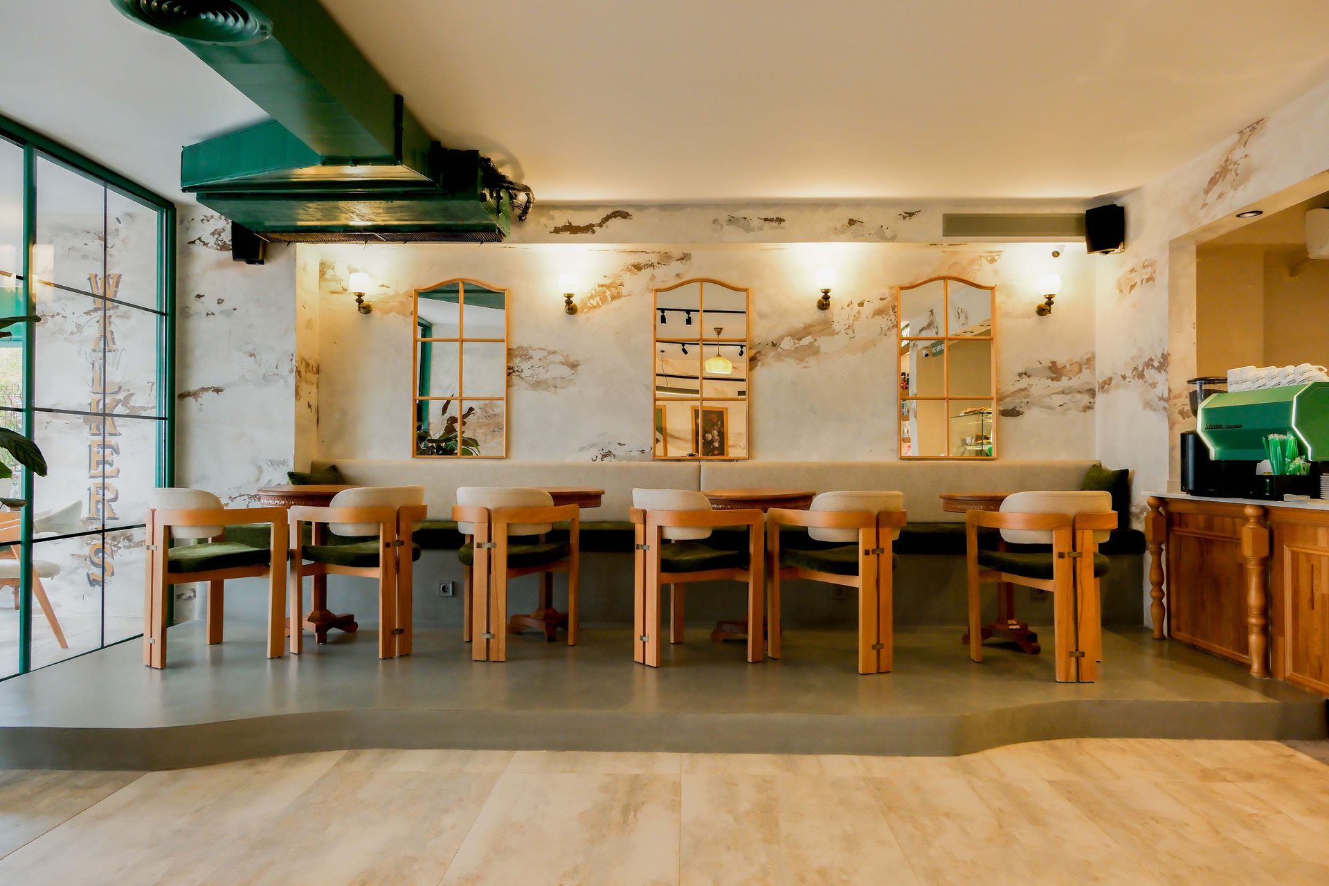 Premium café interior fit-out with warm lighting
