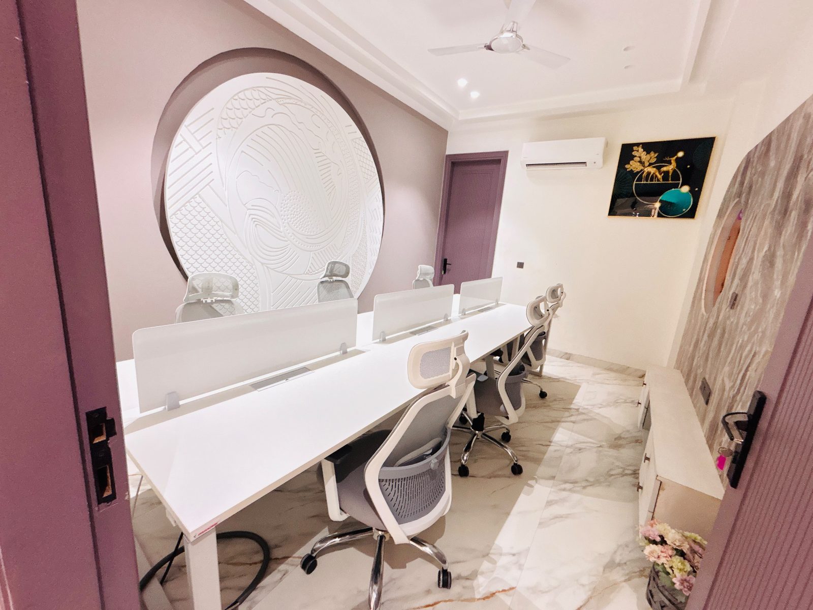 Villa home-office workstations with white desks